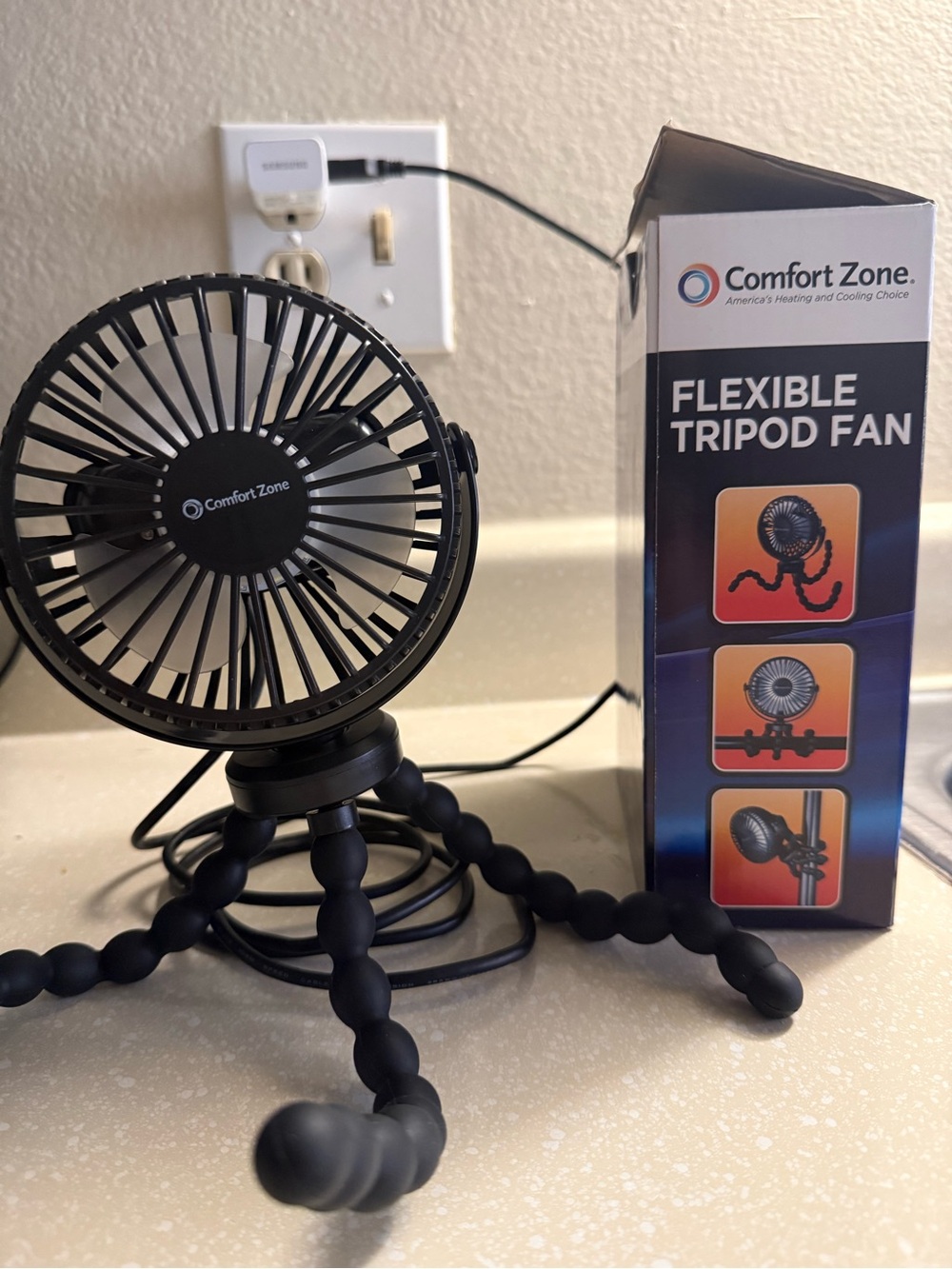 Comfort Zone Blue and Black Flexible Tripod Fan